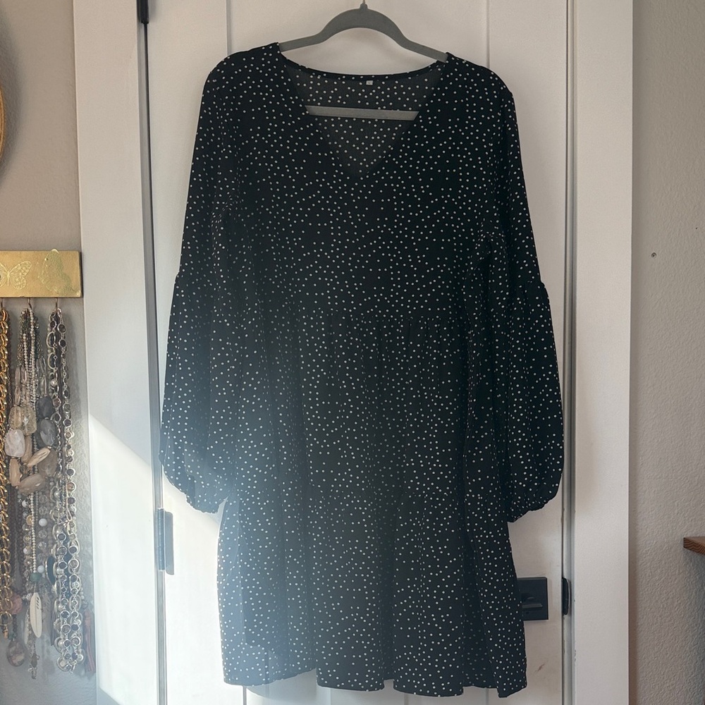 Black Polka Dot Long Sleeve Dress | Size L